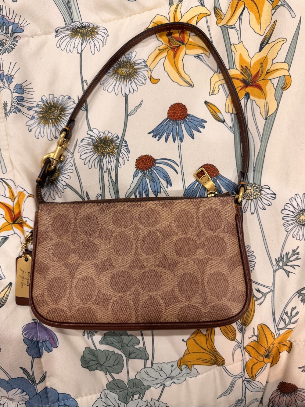 Coach PLAZA 18 Brown Signature Canvas Shoulder Bag with Gold Hardware